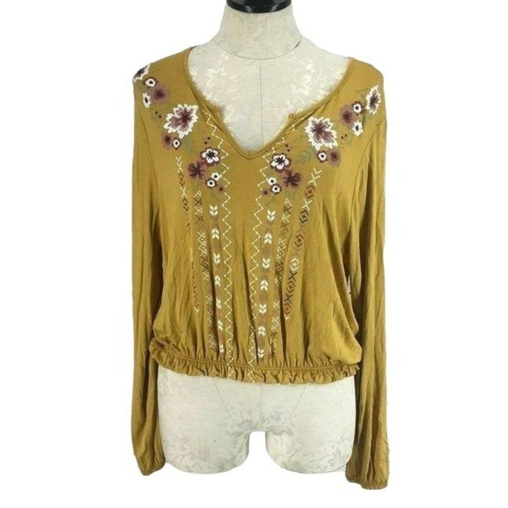Youth In Revolt Woman's VNeck BOHO Deep Yellow Floral‎ Print Blouse Size XL